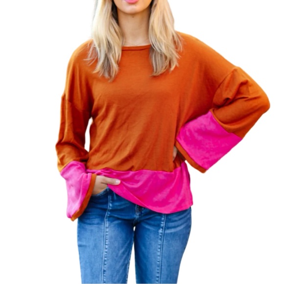NEW HAPTICS FUCHSIA & RUST COLOR BLOCK HACCI TOP - Picture 4 of 9